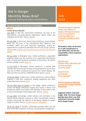 Aid in Danger July 2018 | Monthly News Brief 