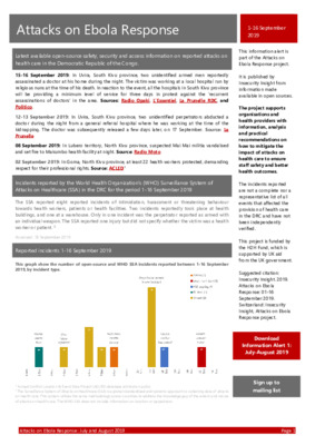 1-16 Sept 2019:Information Alert Attacks on Ebola Response in the DRC