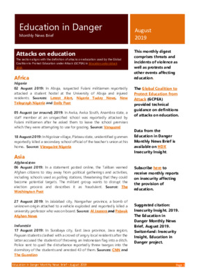 Education in Danger August 2019 | Monthly News Brief