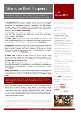 1-15 October 2019: Information Alert Attacks on Ebola Response in the DRC