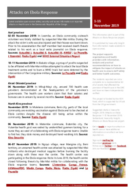 1-15 November 2019: Information Alert Attacks on Ebola Response in the DRC